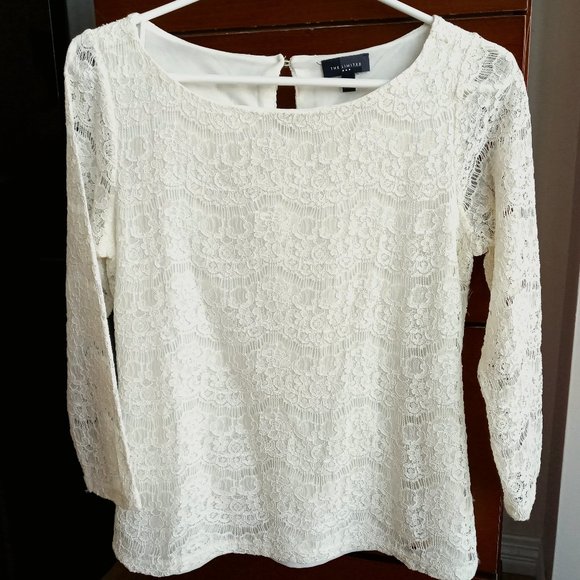 Embroidered Lace top, Ivory/Off-white, 3/4 sleeves - Picture 1 of 9